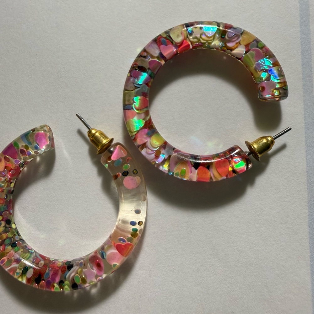 Colorful Pink Resin Hoop Earrings